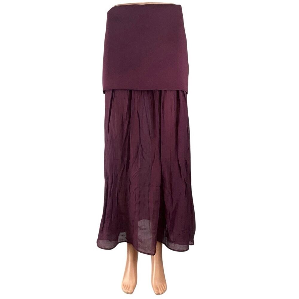 Zara Womens Purple Knit High Rise Dual Layered Pleated Midi Flare A-Line Skirt S